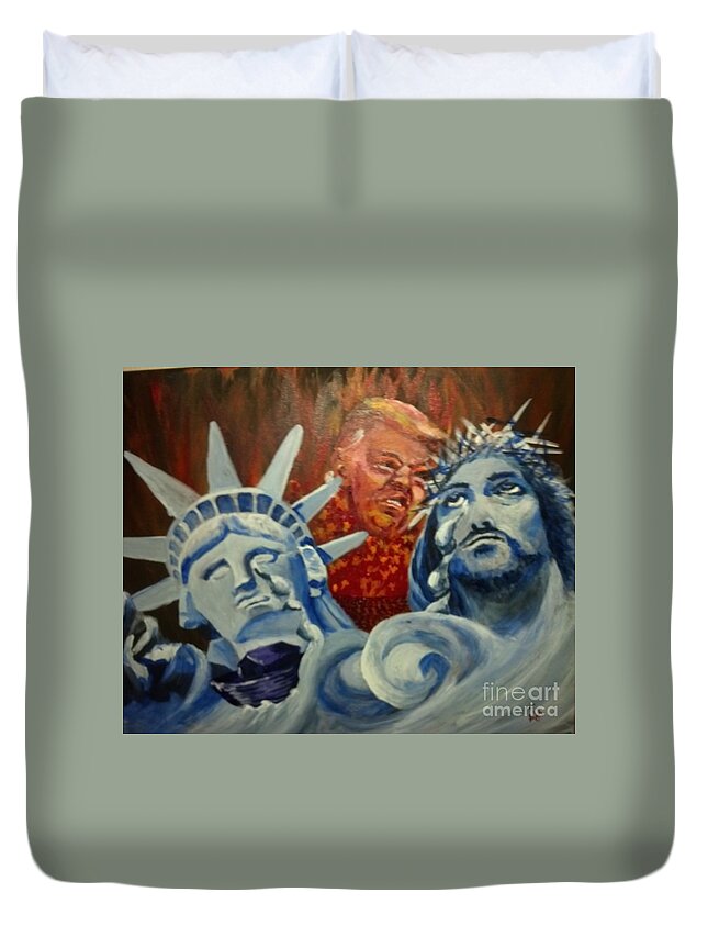 Politics Duvet Cover featuring the painting Escape on Tears of Love and Liberty by Saundra Johnson