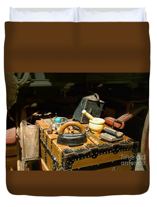 Vintage Duvet Cover featuring the photograph Essentials From Covered Wagon by Linda Phelps