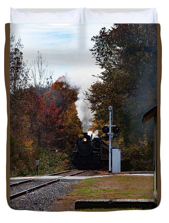 #jefffolger Duvet Cover featuring the photograph Essex steam train coming into fall colors by Jeff Folger