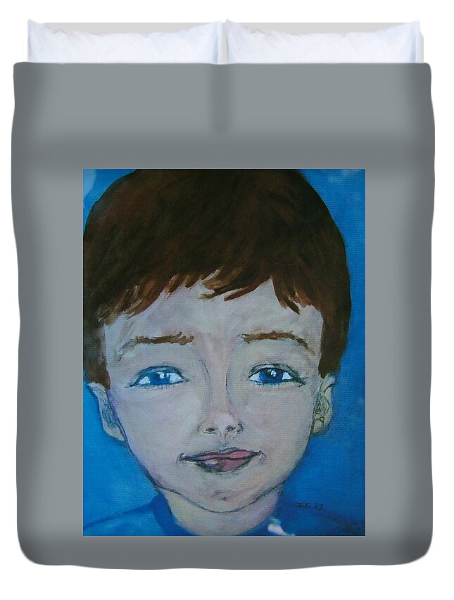 Boy Duvet Cover featuring the painting Ethan by Judith Redman