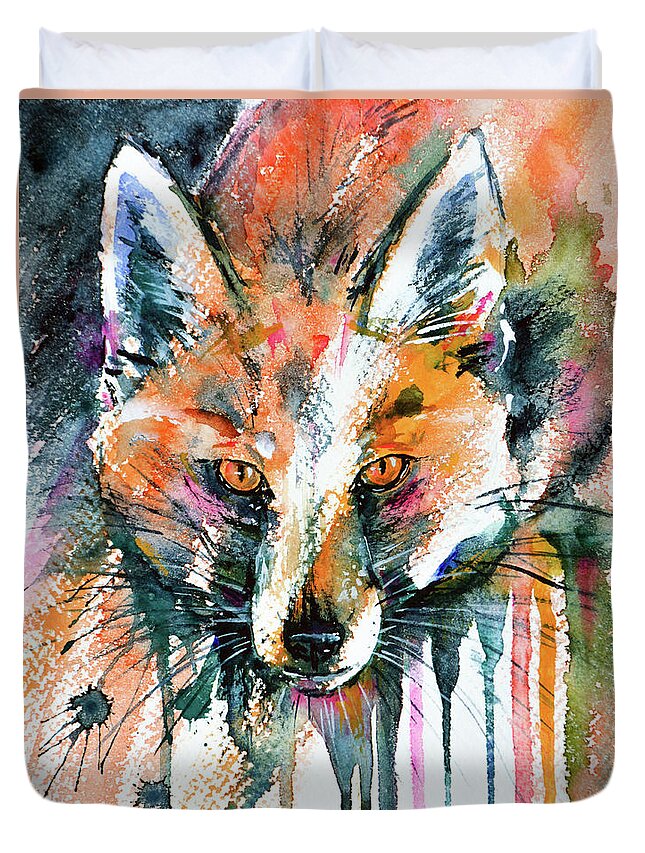 For Duvet Cover featuring the painting European Red Fox by Zaira Dzhaubaeva