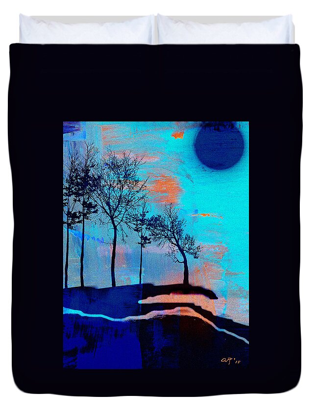 Blue Duvet Cover featuring the painting Evening by Amy Shaw