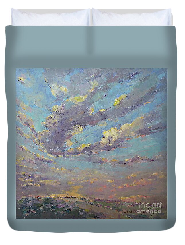 Landscape Duvet Cover featuring the painting Evening Dance by Becky Kim