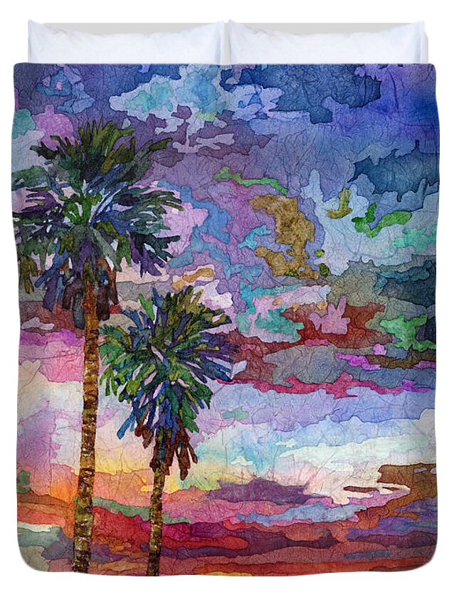 Sunset Duvet Cover featuring the painting Evening Glow by Hailey E Herrera