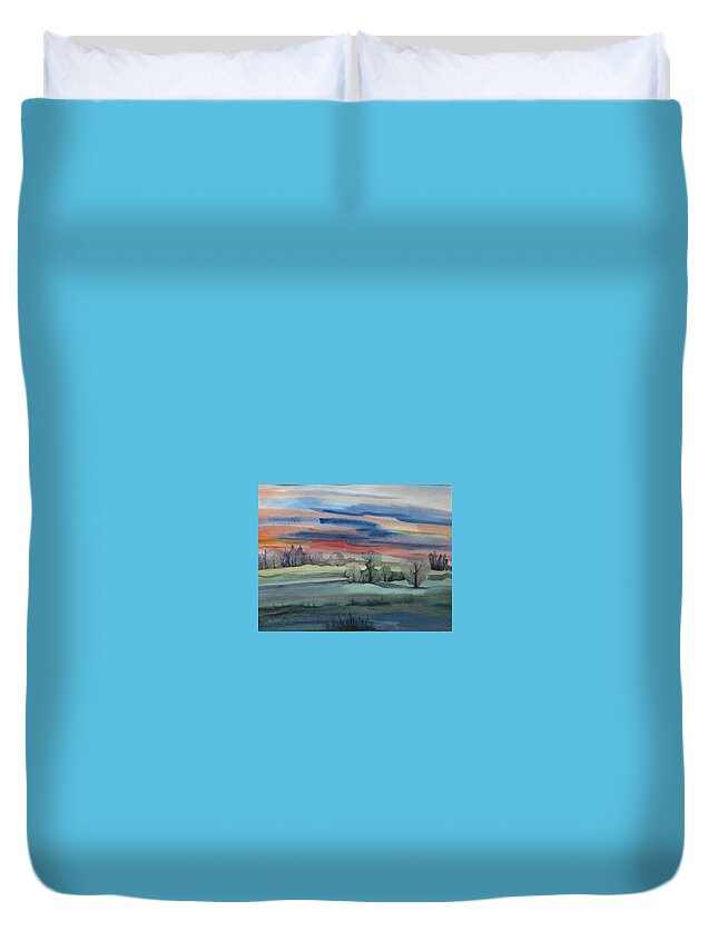 Landscape Duvet Cover featuring the painting Evening in Fishcreek Park by Anna Duyunova