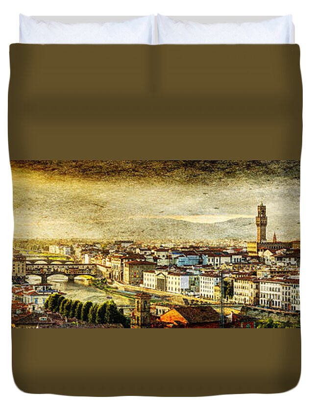 Florence Duvet Cover featuring the photograph Evening in Florence - Vintage Version by Weston Westmoreland