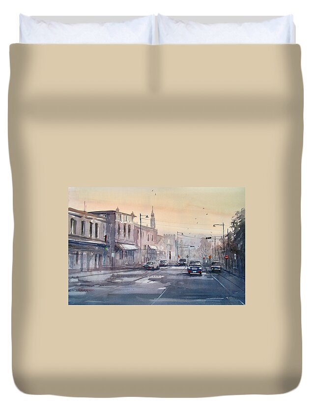 Watercolor Duvet Cover featuring the painting Evening Light in Appleton by Ryan Radke
