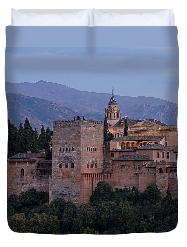 Alhambra Duvet Cover featuring the photograph Evening Lights at the Alhambra by Stephen Taylor