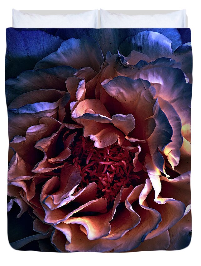 Peony Duvet Cover featuring the digital art Evening Peony by Lilia S