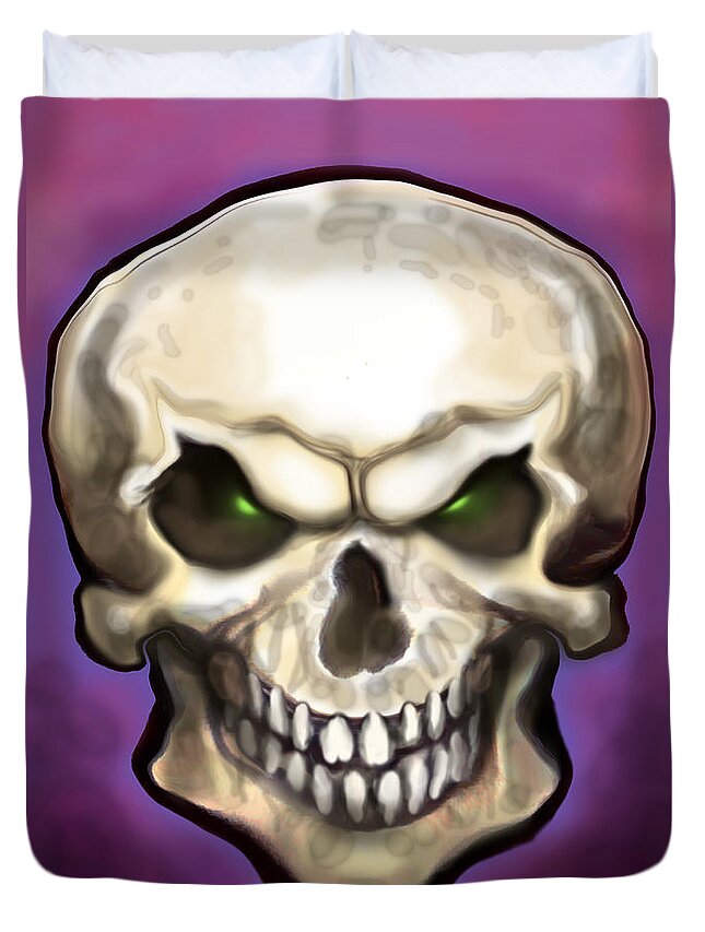 Skull Duvet Cover featuring the painting Evil Skull by Kevin Middleton