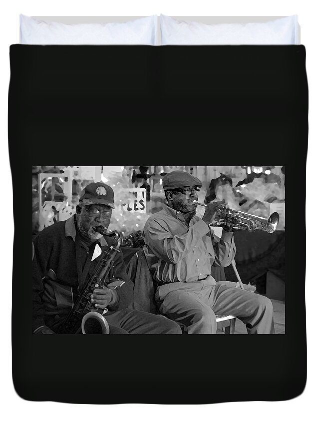 Excelsior Band Duvet Cover featuring the digital art Excelsior Band 2 Horns by Michael Thomas