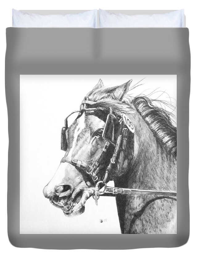 Horse Duvet Cover featuring the drawing Exertion by Barbara Keith