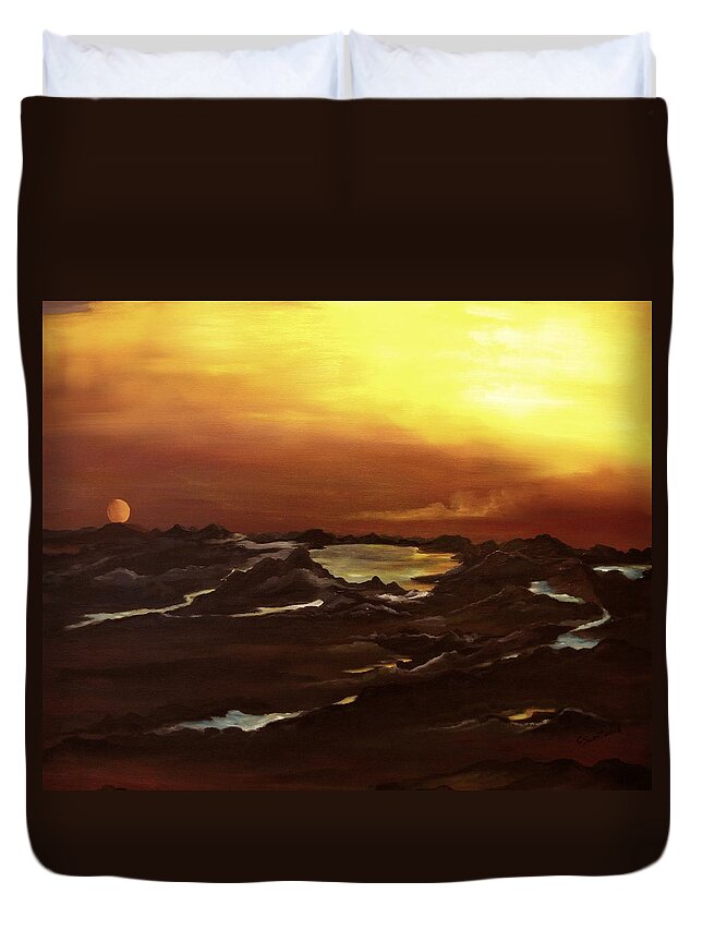Earth Duvet Cover featuring the painting Exhausted Planet by Carol Sweetwood