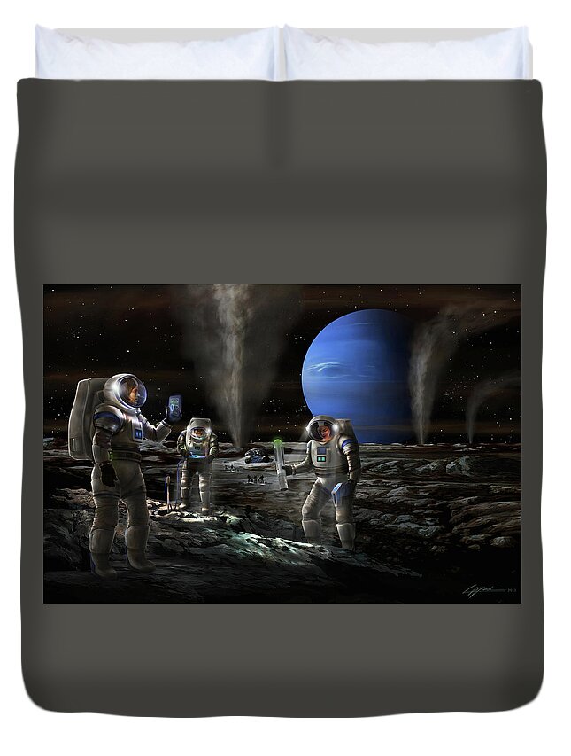 Astronomy Duvet Cover featuring the digital art Exploring Triton by Lucy West