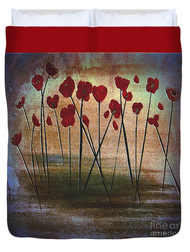 Martha Ann Duvet Cover featuring the painting Expressive Floral Red Poppy Field 725 by Mas Art Studio