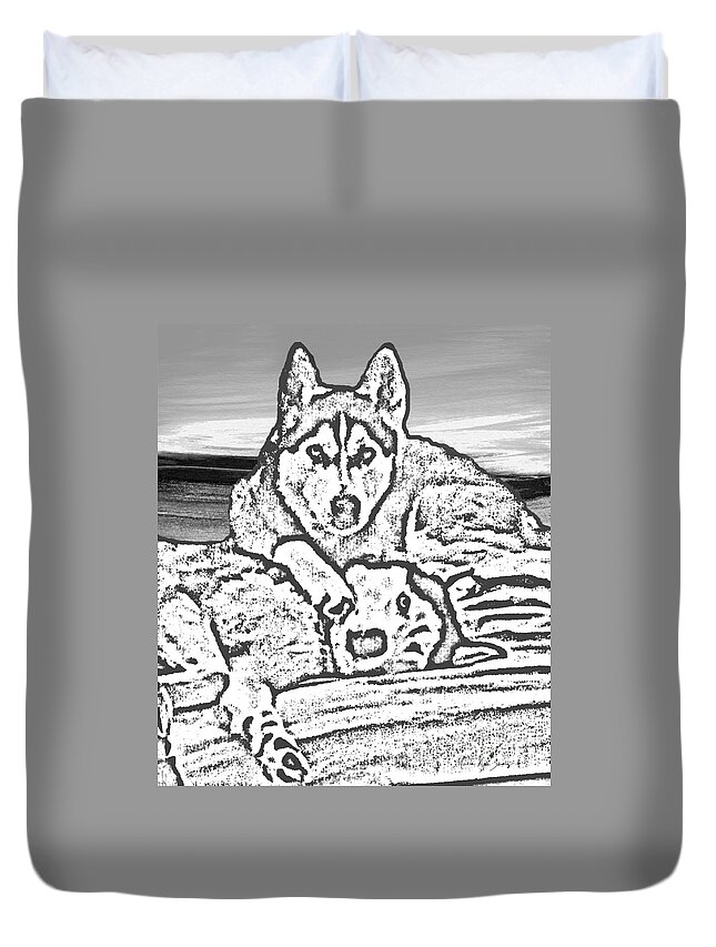 Abstract Duvet Cover featuring the photograph Expressive Huskies Mixed Media G51816_e by Mas Art Studio