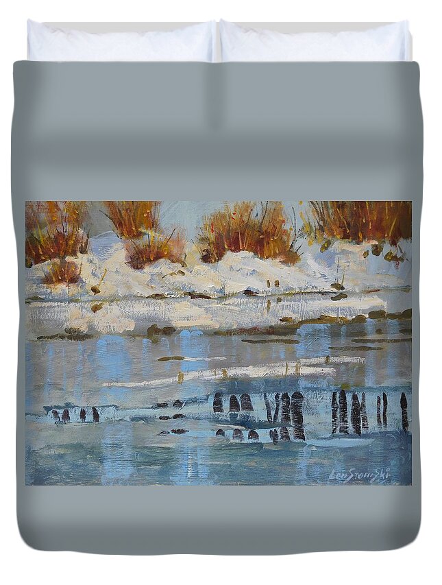 New Ice Duvet Cover featuring the painting Extra Thin Ice by Len Stomski