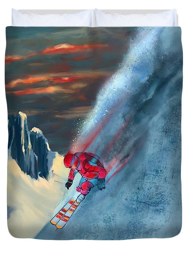 Ski Duvet Cover featuring the painting Extreme ski painting by Sassan Filsoof