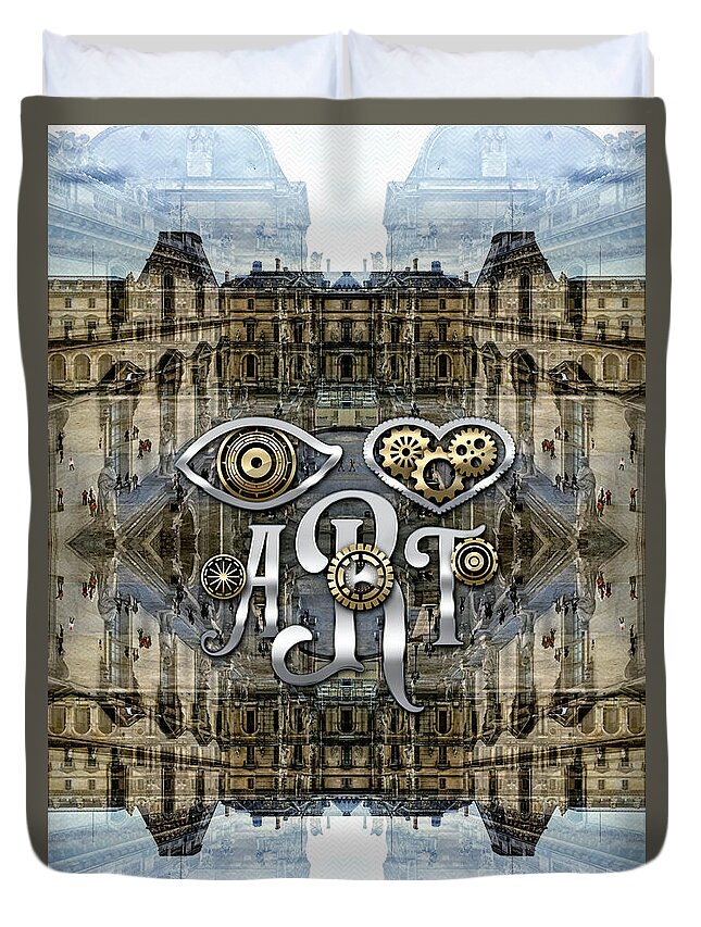 I Love Art Duvet Cover featuring the photograph Eye Heart Art Louvre Silver Paris da Vinci Gears by Beverly Claire Kaiya