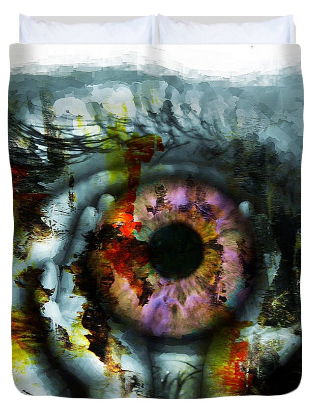 Art Print Duvet Cover featuring the painting Eye in Hands 001 by Gull G