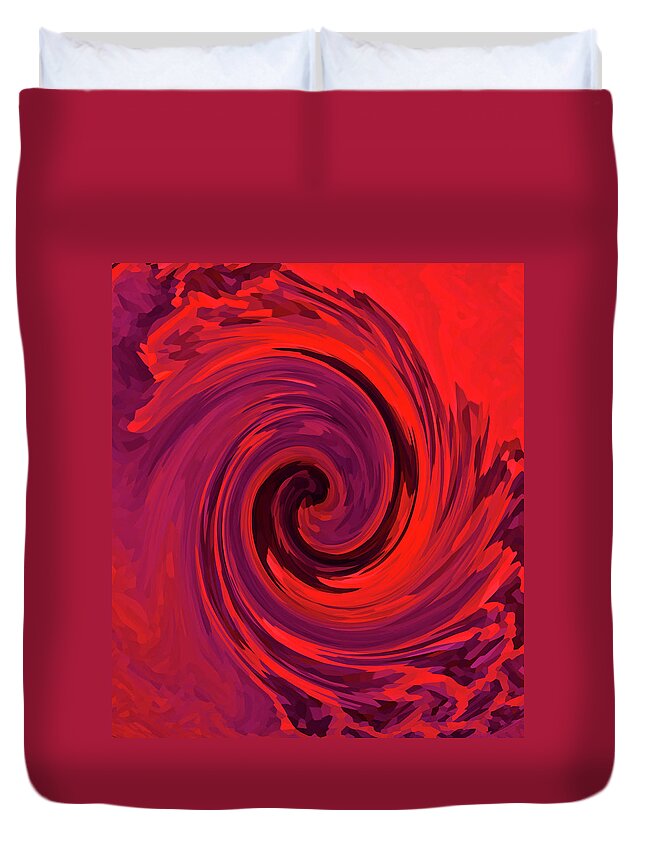 Abstract Duvet Cover featuring the digital art Eye of the Honu - Red by Kerri Ligatich
