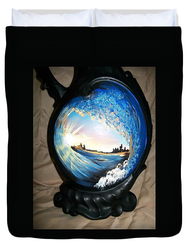 Lamp Base Duvet Cover featuring the painting Eye of the Wave 1 by Sharon Duguay
