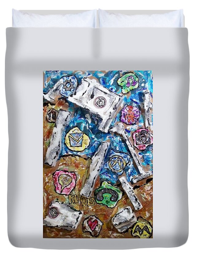 Cell Phone Duvet Cover featuring the painting eYepHone8zS mYpHone mYliFe by Kevin OBrien