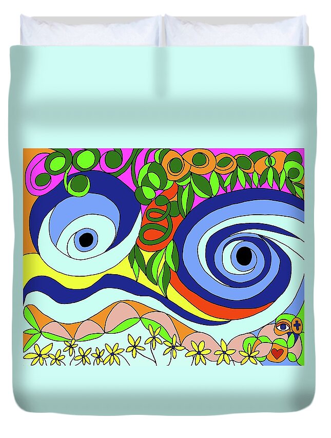 Abstract Duvet Cover featuring the digital art Eyes of the Storm by Laura Smith