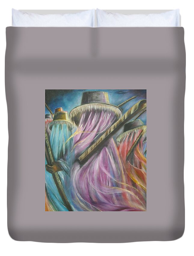 Masquerade Duvet Cover featuring the painting Eyo Masquerade Colorful by Olaoluwa Smith