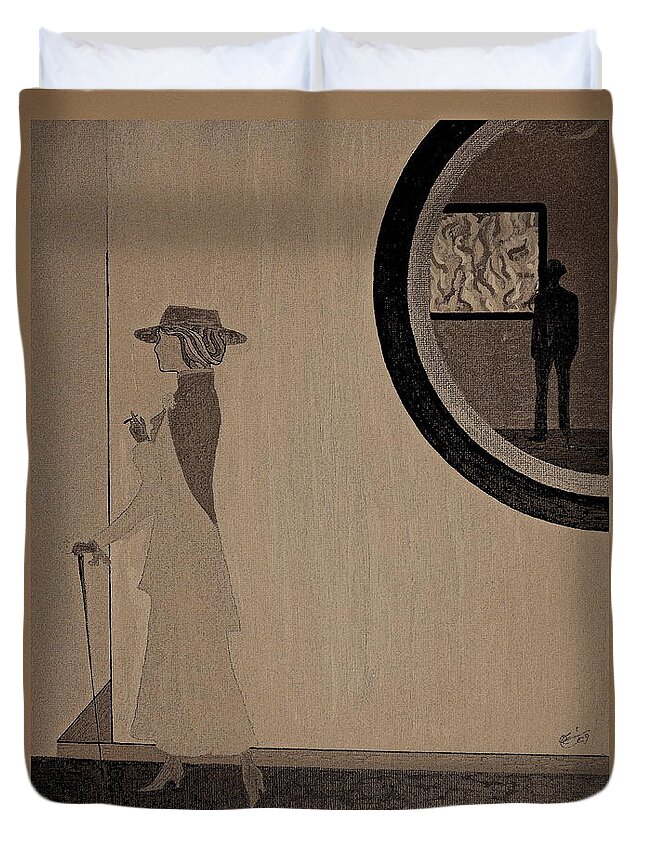 F Scott Fitzgerald Duvet Cover featuring the painting F Scott and Zelda by Bill OConnor
