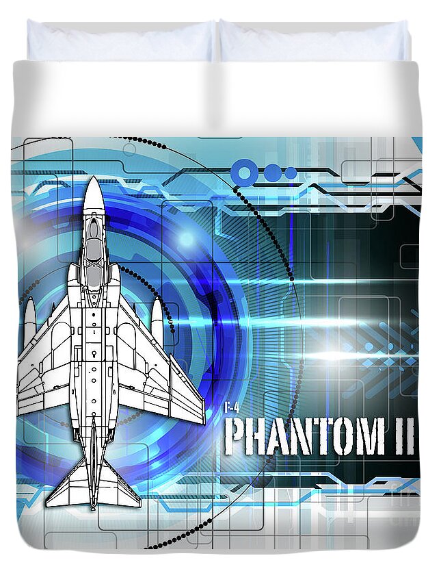 F4 Duvet Cover featuring the digital art F4 Phantom Blueprint by Airpower Art