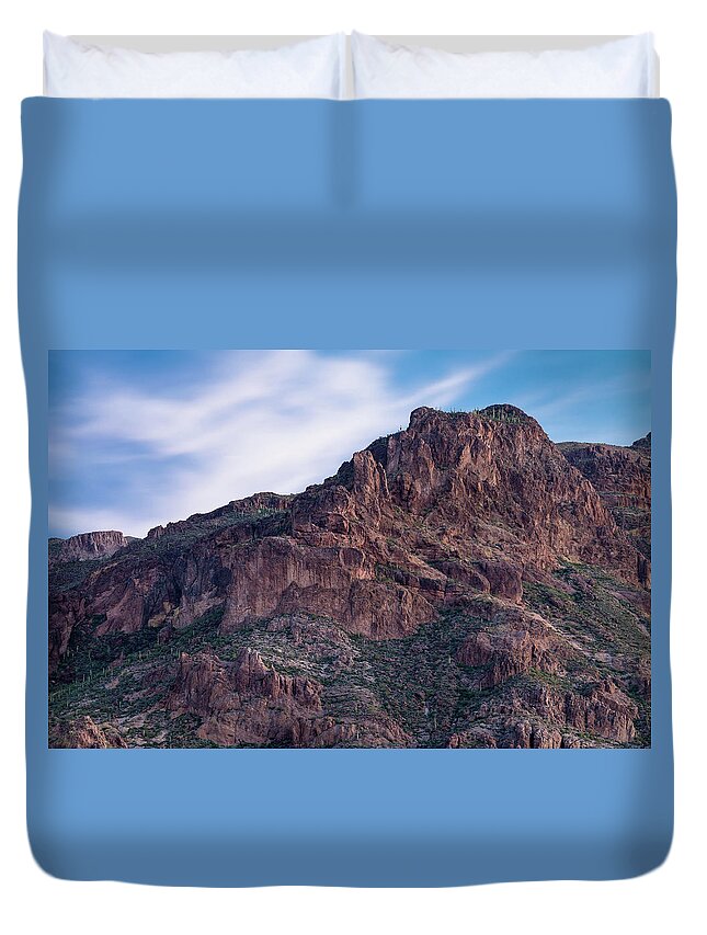 Superstition Mountains Duvet Cover featuring the photograph Face of Superstitions 1 by Greg Nyquist