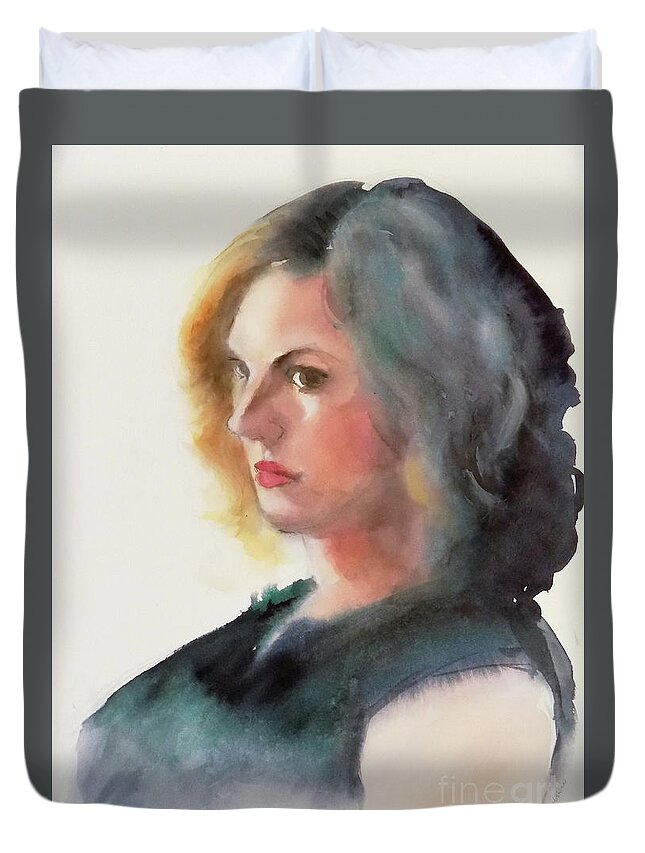 Female Duvet Cover featuring the painting Face Study by Yoshiko Mishina