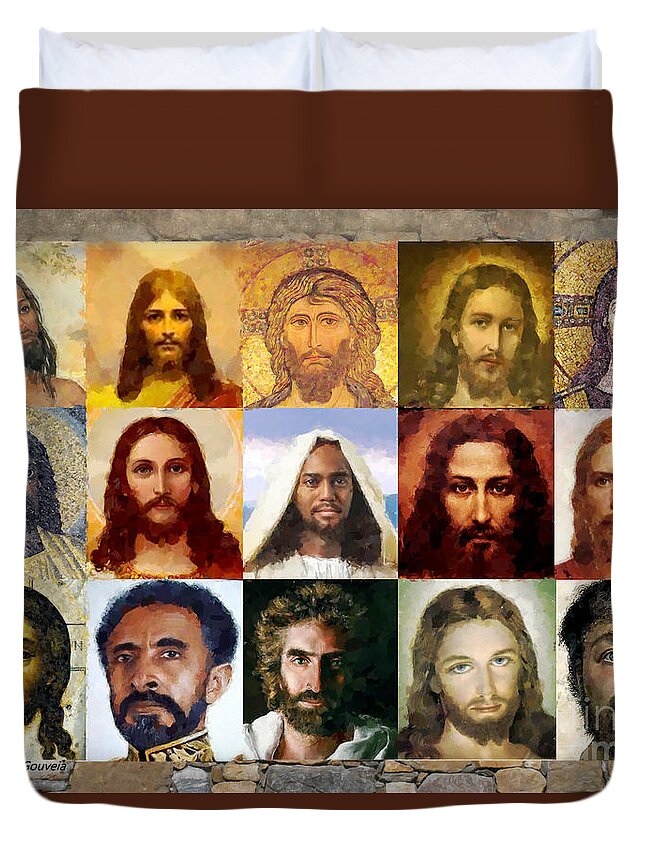 Faces Of Jesus Duvet Cover featuring the mixed media Faces of Jesus by Carl Gouveia