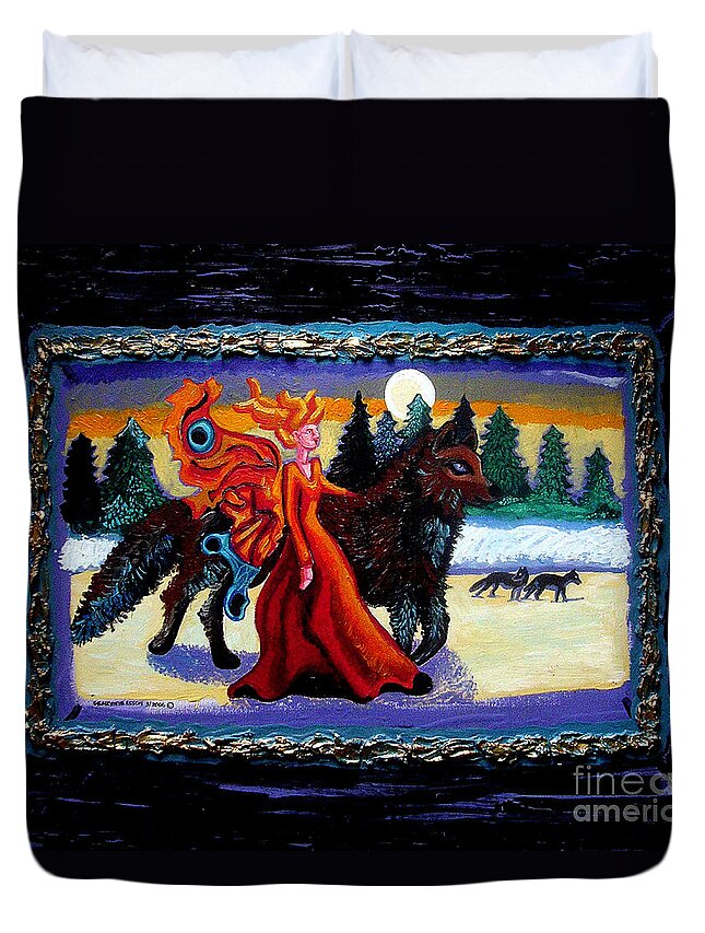 Faerie Duvet Cover featuring the painting Faerie and Wolf by Genevieve Esson