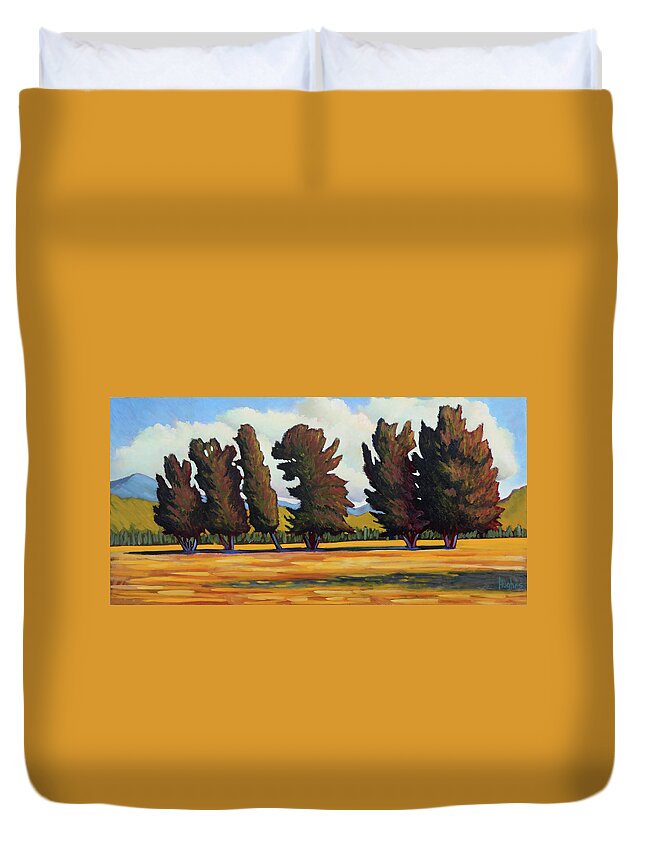 Fairfield Idaho Duvet Cover featuring the painting Fairfield Tree Row by Kevin Hughes