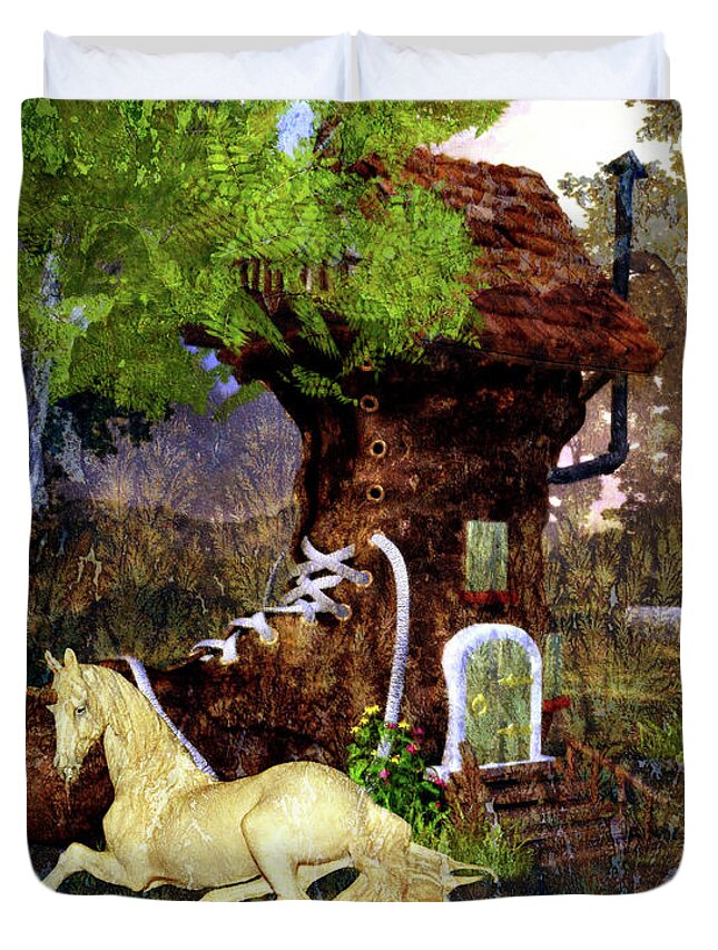 Old Duvet Cover featuring the digital art Fairy Retreat by Digital Art Cafe