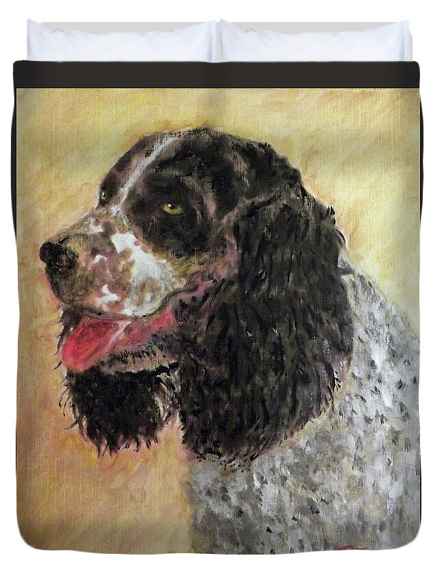 Dog Duvet Cover featuring the painting Faithful spaniel by Richard James Digance