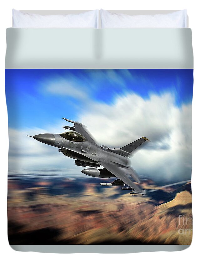 F-16 Duvet Cover featuring the digital art Falcon on the Range by Airpower Art