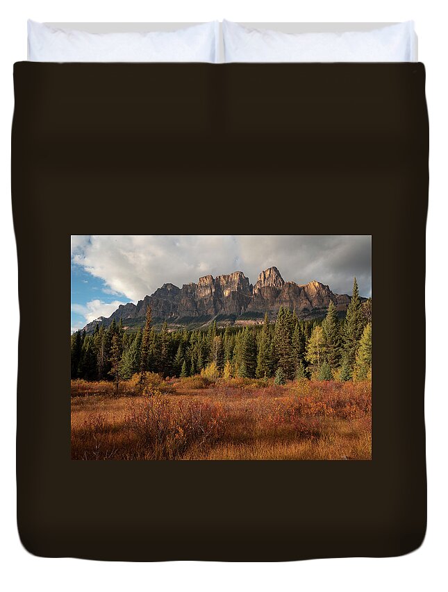 Castle Mountain Duvet Cover featuring the photograph Fall at Castle Mountain by Emily Dickey