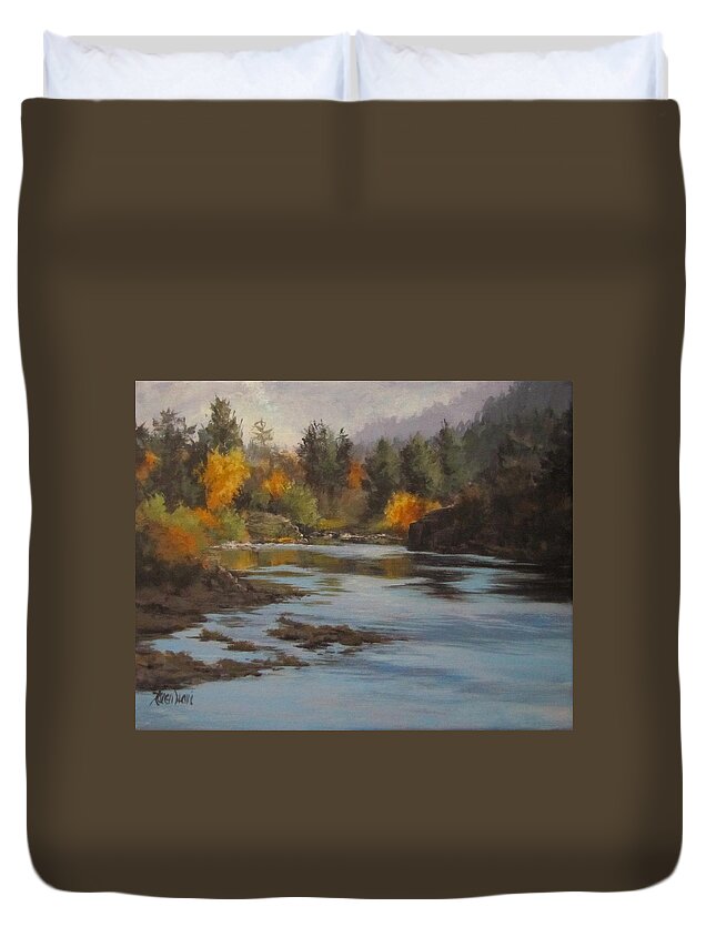 Landscape Duvet Cover featuring the painting Fall at Colliding Rivers by Karen Ilari