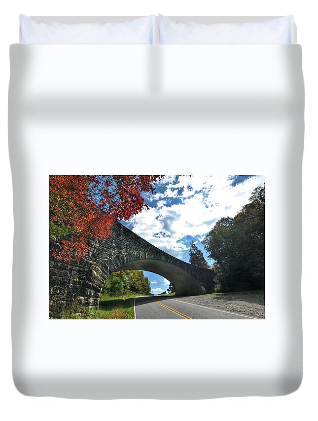 Bridge Duvet Cover featuring the photograph Fall Bridge by Doug Ash