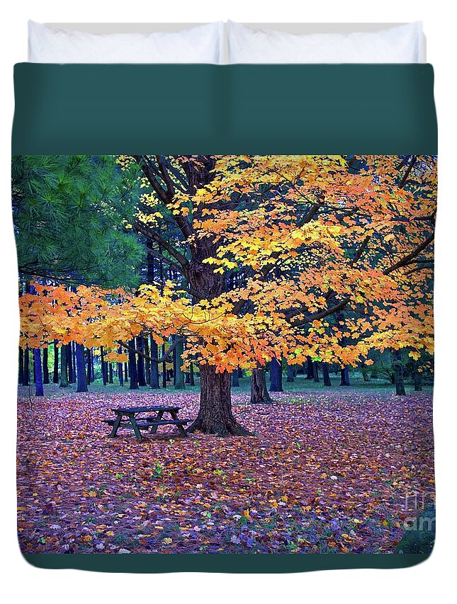 Leaves Duvet Cover featuring the photograph Fall Canopy by John Fabina