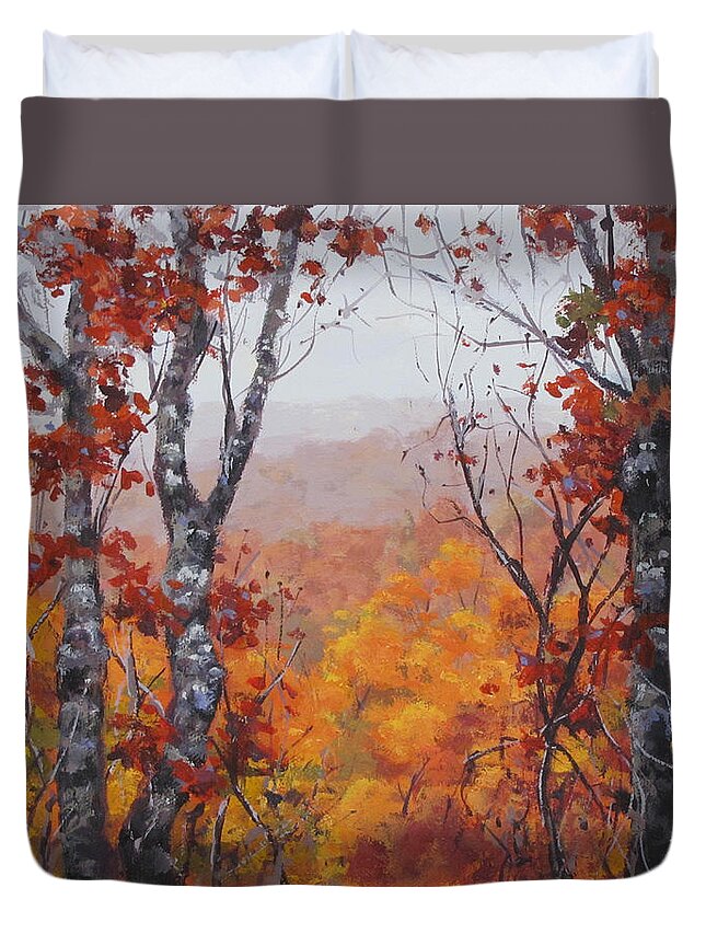 Landscape Duvet Cover featuring the painting Fall Color by Karen Ilari