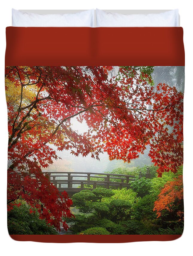Fall Duvet Cover featuring the photograph Fall Colors by the Moon Bridge by David Gn