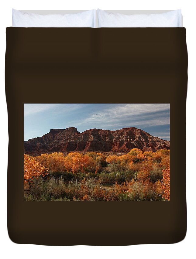 Fall Foliage Zion Nat. Park Landscape Duvet Cover featuring the photograph Fall Colors Near Zion by Barbara Smith-Baker