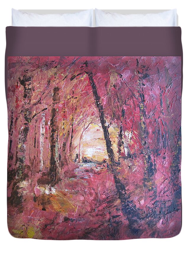 Woods Duvet Cover featuring the painting Fall fire by Melanie Stanton