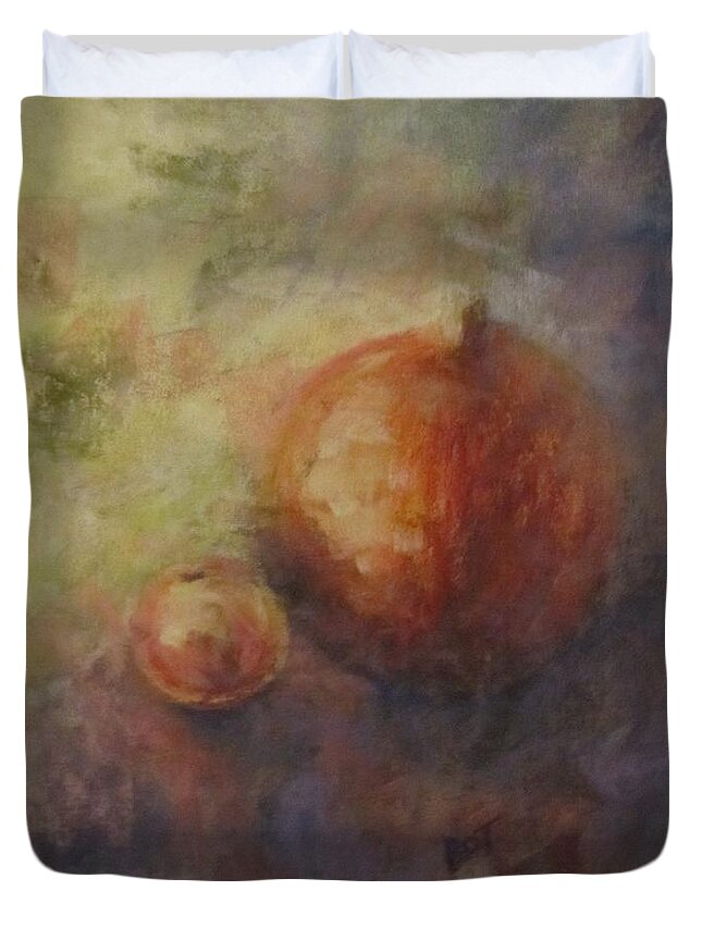 Pumpkin Duvet Cover featuring the painting Fall Fruit by Barbara O'Toole