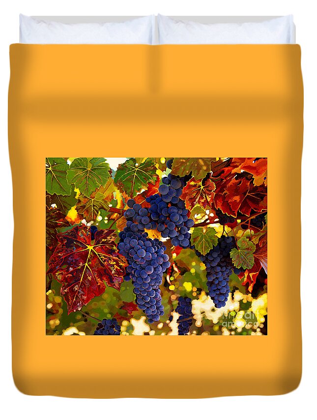 Grapes Duvet Cover featuring the painting Fall Grapevines by Jackie Case