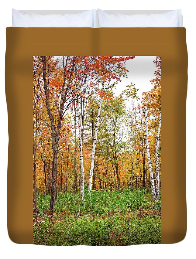 Fall Colors Print Duvet Cover featuring the photograph Fall Living Portrait by Gwen Gibson
